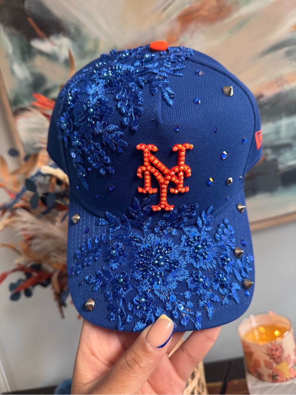 New Era Royal Blue Embellished New York Mets Cap with Orange Logo